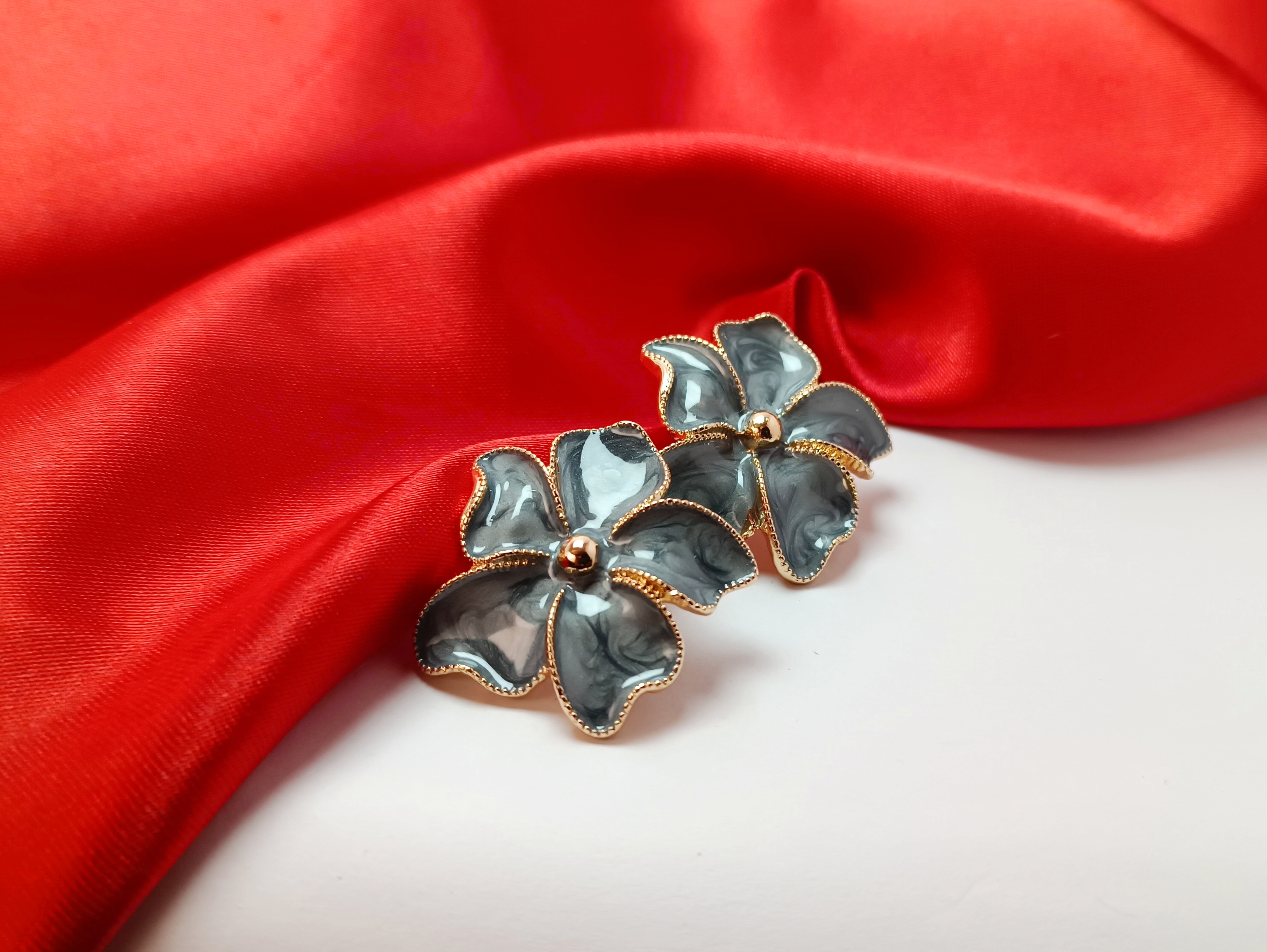 Midnight Bloom Korean Floral Stud Earrings